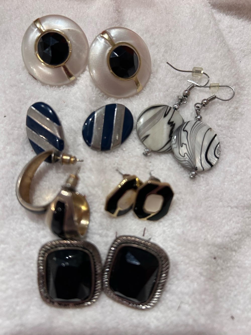 Lot of Mixed Black, White & Navy Vintage-Inspired Earring Set